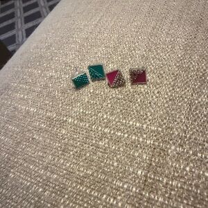 Chic Silver and Green/purple  Triangle Earrings